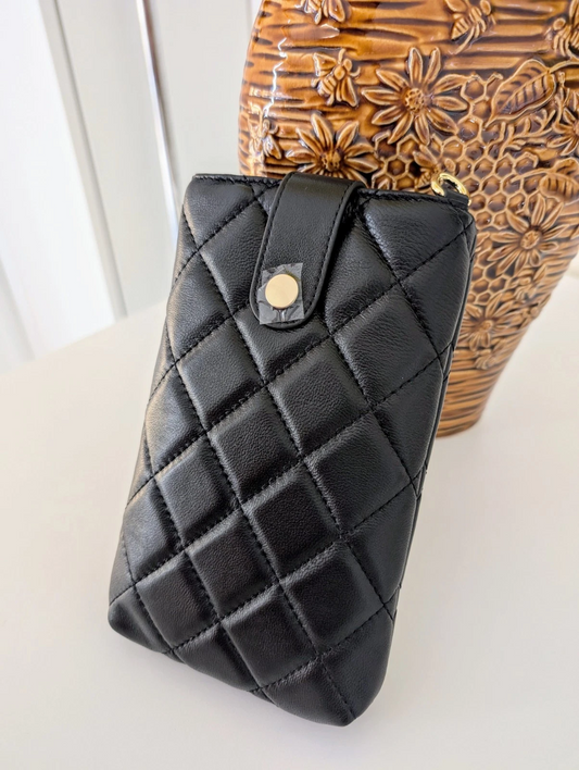 Sheepskin Crossbody Cell Phone Bag Black Women New